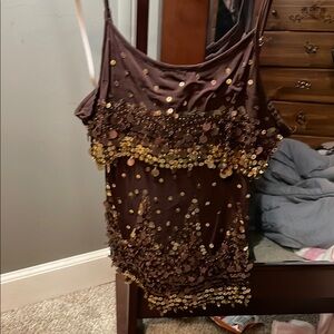 Style & Co. Brown Sequin Embellished Top